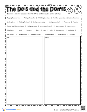 Conflict Resolution: Dos and Don'ts Worksheet