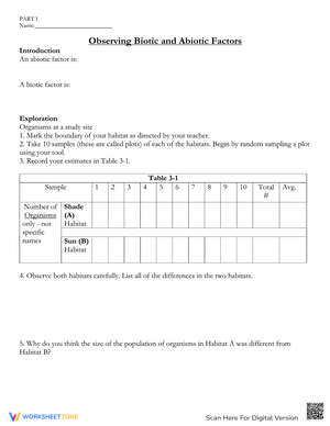 Observing Biotic and Abiotic Factors Worksheet