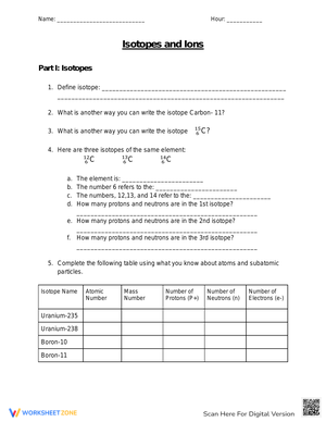 Ions and Isotopes Worksheet