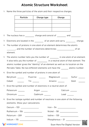Practice Worksheet on Atomic Structure