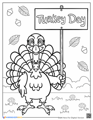 Kawaii Turkey Holding Turkey Day Sign