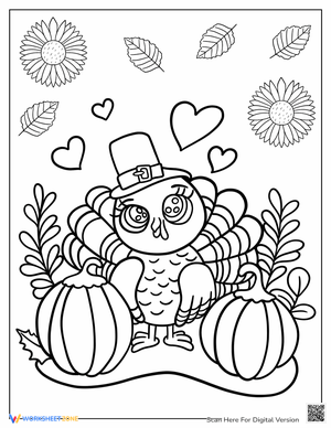 Cartoon Thanksgiving Turkey with Pumpkins