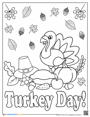 Turkey with Pumpkins on Turkey Day Worksheet