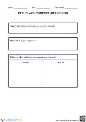 Claim Evidence Response Frame Worksheet