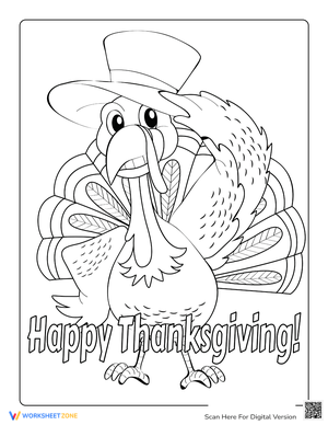 Thanksgiving Turkey Wearing Hat Worksheet