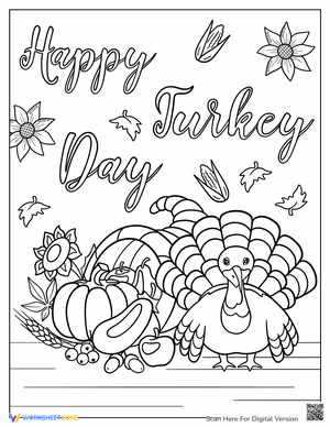 Happy Turkey Day Coloring Page Worksheet