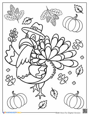 Cute Turkey Holding Fall Leaves Worksheet