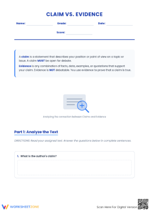 Essential Claim and Evidence Worksheet | Grade 5 Printable