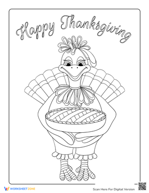 Happy Thanksgiving Turkey with Pie Worksheet