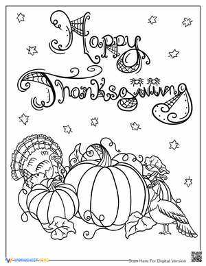 Happy Thanksgiving with Turkeys and Pumpkins Worksheet