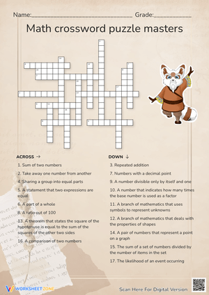 Math Terms Crossword Puzzle - Grades 5-8 Vocabulary Builder