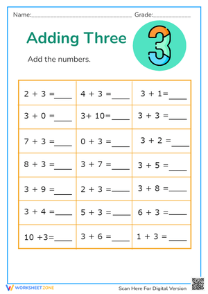 Adding Three Worksheet