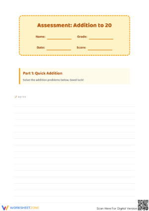 1.OA.C.6 Worksheet: Addition to 20 — Grade 1 Aligned