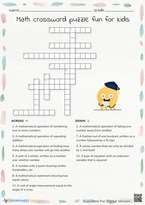 Math Crossword Puzzle - Basic Operations & Concepts for Kids