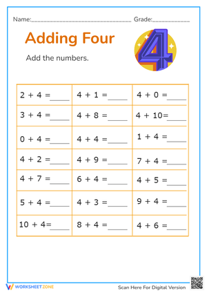 Adding Four Worksheet