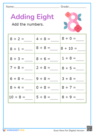 Adding Eight Worksheet