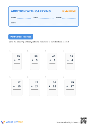 2.NBT.B.7 Worksheet: 2-Digit Addition — Grade 2 Aligned