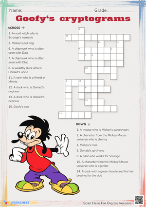 Goofy's Cryptograms Crossword - Disney Character Puzzle Fun!