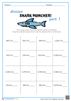 Division Shark Muncher Worksheet
