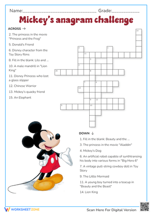 Mickey's Disney Anagram Challenge - Crossword Puzzle Fun!
