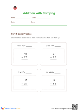 Addition with Carrying Worksheet | Essential Grade 2 Math