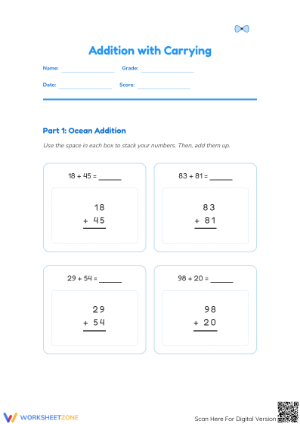 Printable 2-Digit Addition with Carrying — Grade 2 Math