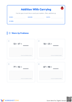 Printable 2-Digit Addition with Carrying Worksheet | Grade 2