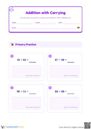 2-Digit Addition Worksheet with Carrying | Grade 2 Essential