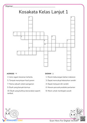 Indonesian Vocabulary Crossword | Printable College Guide
