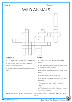 Wild Animal Crossword Puzzle