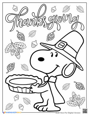 Snoopy Thanksgiving Pie Coloring Page