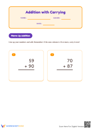 Printable 2-Digit Addition with Carrying | Grade 2 Math