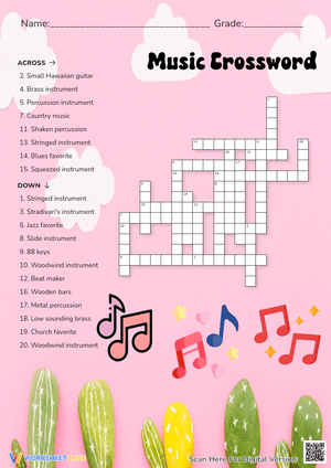 Music Instruments Crossword Puzzle - Learn Genres & Concepts!
