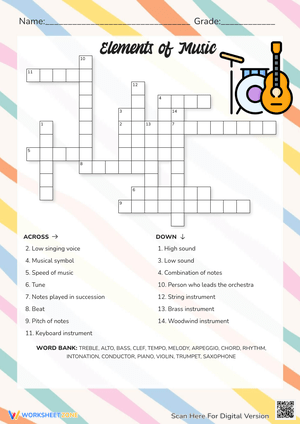 Elements of Music Crossword Puzzle - Learn Musical Terms!