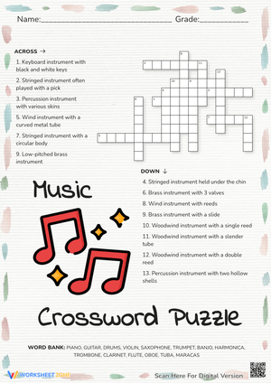 Music Instruments Crossword Puzzle - Learn the Orchestra!