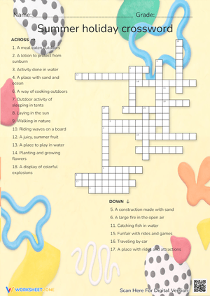 Summer Fun Crossword Puzzle - Holiday Activity Worksheet