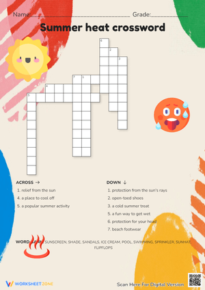Summer Heat Crossword Puzzle - Fun Vocabulary & Sun Safety