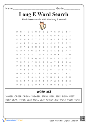 Long E Sound Word Search - Phonics Worksheet for Kids!