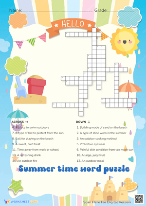 Summer Fun Crossword Puzzle - Vacation Activity for Kids