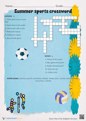 Summer Sports Crossword Puzzle - Vocabulary & Fun Activity