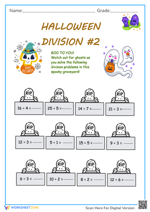 Halloween Division Worksheet - Graveyard Math Problems #2