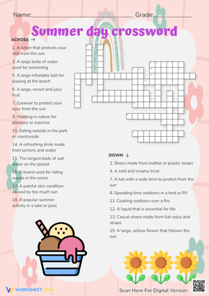 Summer Fun Crossword Puzzle - Summer Activities Vocabulary Game