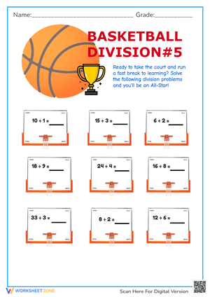 Basketball Division Worksheet #5 - 1st & 2nd Grade Math Fun