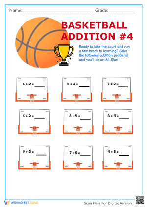 Basketball Addition Facts Worksheet