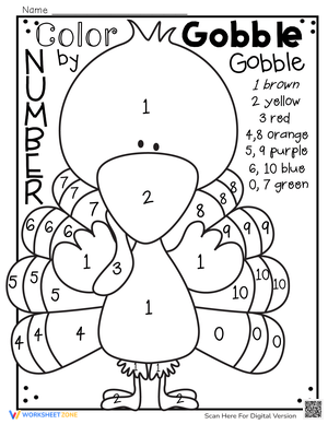 Thanksgiving Color by Number 0-10 Worksheet