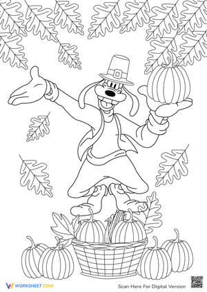 Goofy Holding a Pumpkin Worksheet