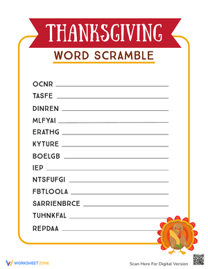 Thanksgiving Word Scramble Challenge