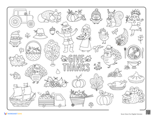 Give Thanks Thanksgiving Coloring Sheet