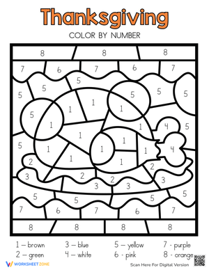 Creative Thanksgiving Color by Number Worksheet