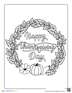 Thanksgiving Day Wreath Coloring Worksheet